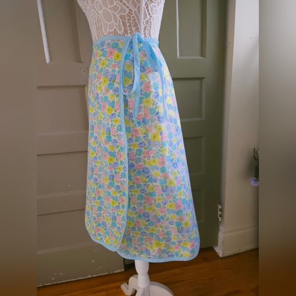 Reversible Wrap Skirt Handmade Vera Neumann Fabric 60s Floral Prints One Size - Picture 16 of 16